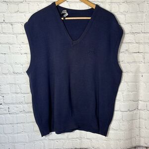 Vintage CHRISTIAN Sweater Vest Mens Lg 100% Cotton Navy Blue Pullover V Neck USA